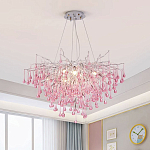 Люстра серебрянная с розовыми стеклянными подвесками в форме капель FAIRYTREE Light варинант исполнения - 1 | Loft Concept в Костроме