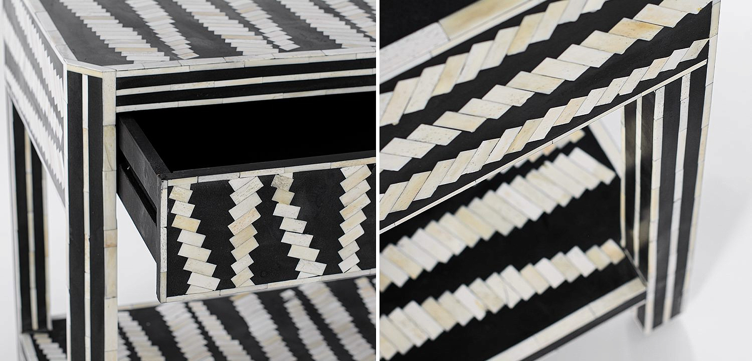 Тумбочка Black&white Indian Bone Inlay nightstand Тумбочка Black&white Indian Bone Inlay nightstand - Loft-Concept в Костроме
