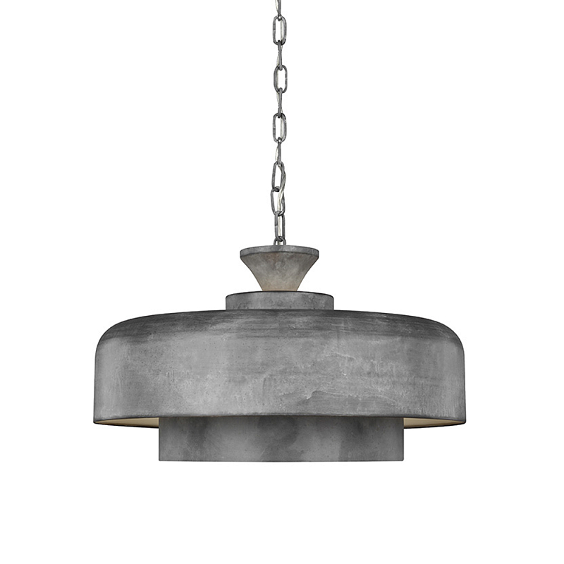Подвесной светильник с массивным круглым стальным плафоном серого цвета в индустриальном стиле на цепи Feiss Цинк Графит в Костроме | Loft Concept 
