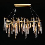 Люстра линейная золотого цвета с декоративными ветвями и длинными стеклянными подвесками в форме сосулек Droplet Chandelier варинант исполнения - 2 | Loft Concept в Костроме