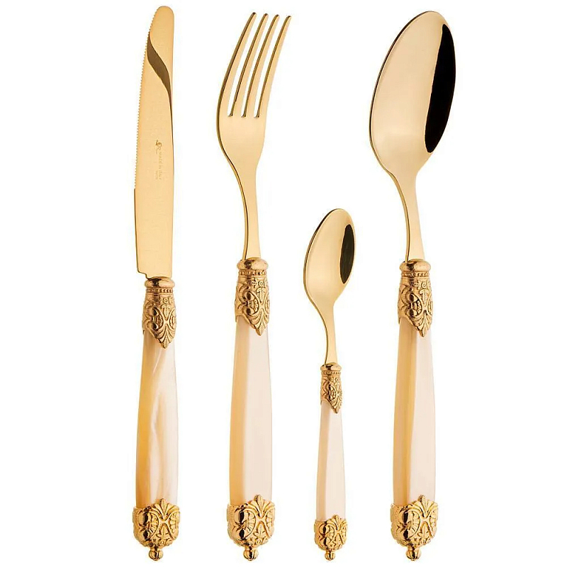 Набор столовых приборов на 6 персон 24 предмета Gorgeous Cutlery Золотой Бежевый Зеленый Набор столовых приборов на 6 персон 24 предмета Gorgeous Cutlery Золотой Бежевый Зеленый в Костроме | Loft Concept