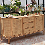 Длинный комод из ротанга с дверцами и ящиками Simone Rattan Chest of Drawers варинант исполнения - 8 | Loft Concept в Костроме
