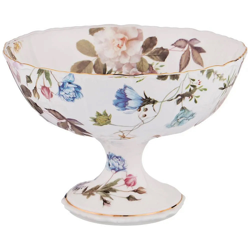 Ваза фарфоровая белая на ножке с цветочным принтом Garden Whisper Porcelain Set Белый Мульти Ваза фарфоровая белая на ножке с цветочным принтом Garden Whisper Porcelain Set Белый Мульти в Костроме | Loft Concept