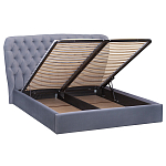 Кровать двуспальная серая с основанием из массива дерева с мягким изголовьем Velour Beds варинант исполнения - 2 | Loft Concept в Костроме