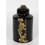 Банка с крышкой из фарфора с бронзовым цветочным элементом Eden Garden варинант исполнения - 3 | Loft Concept в Костроме