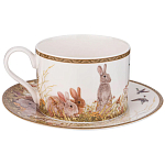 Чайная пара из фарфора с изображением собаки и зайцев 300 мл Hunting Porcelain Collection варинант исполнения - 1 | Loft Concept в Костроме