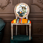 Стул бежевый в разноцветную полоску из натурального бука с изображением птиц и цветов Blooming Birds Colorful Stripes Chair варинант исполнения - 10 | Loft Concept в Костроме