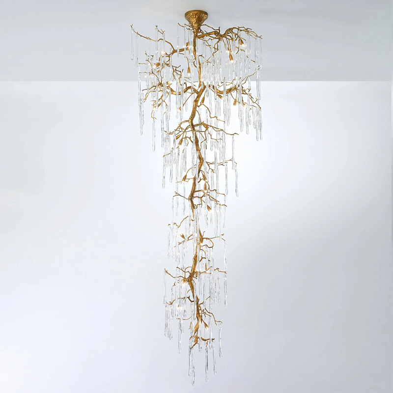Люстра большая каскадная с прозрачными подвесками в форме капель Droplet Chandelier Золотой Прозрачный Люстра большая каскадная с прозрачными подвесками в форме капель Droplet Chandelier Золотой Прозрачный в Костроме | Loft Concept