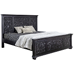 Двуспальная кровать из массива манго с резьбой Vega Grey Mango Bed варинант исполнения - 1 | Loft Concept в Костроме