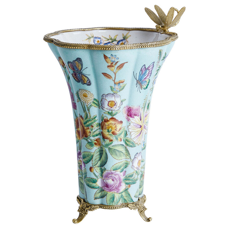 Ваза со стрекозой из фарфора с бронзовыми элементами Paradise Dragonfly Бронза Мульти в Костроме | Loft Concept 