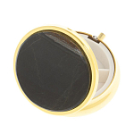 Таблетница карманная круглая с 3-мя отделениями с зеркалом и накладкой из натурального камня Соколиный глаз Gold Stone Pillboxes варинант исполнения - 2 | Loft Concept в Костроме