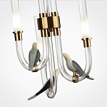 Подвесной светильник с 3-мя прозрачными изогнутыми трубками и декоративными птичками Ganthea варинант исполнения - 5 | Loft Concept в Костроме