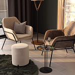 Банкетка круглая бежевый велюр на 4-х металлических ножках черного цвета SANJAY варинант исполнения - 5 | Loft Concept в Костроме