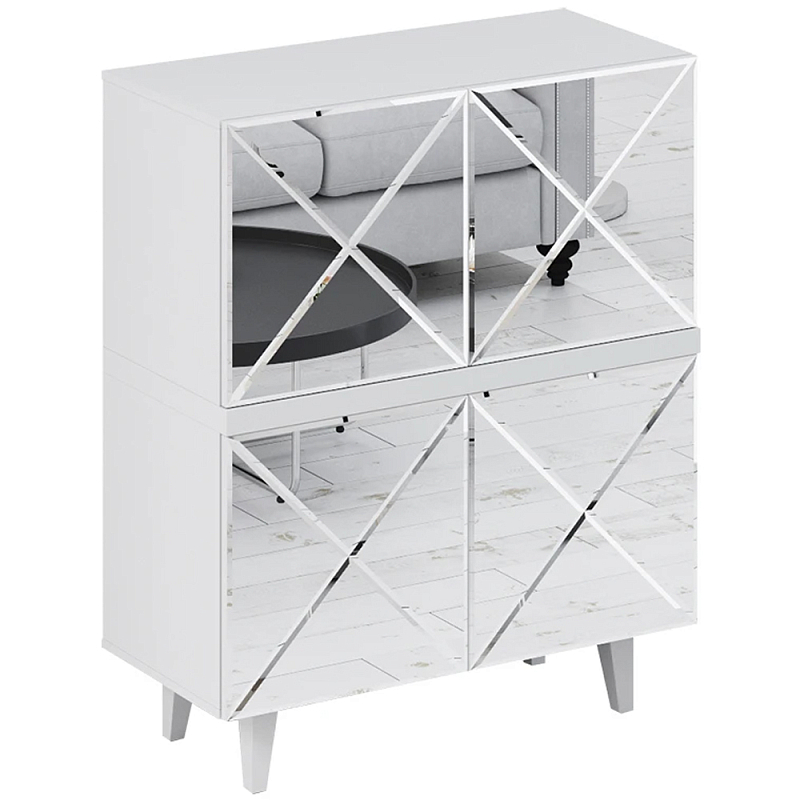 Буфет с зеркальными дверцами Arden Cabinet Белый Черный Зеркало Буфет с зеркальными дверцами Arden Cabinet Белый Черный Зеркало в Костроме | Loft Concept