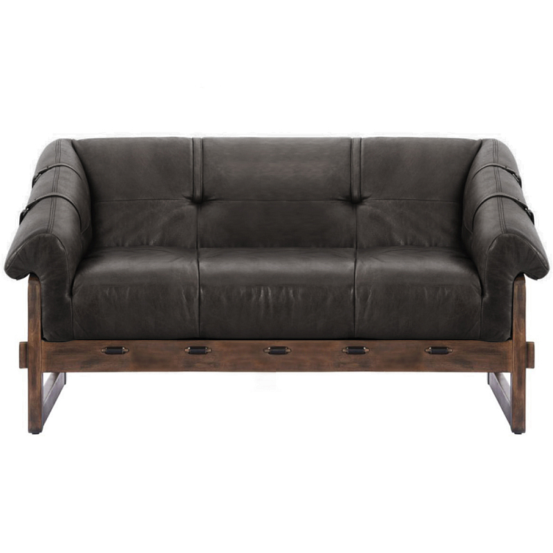 Двухместный диван Duncan винтажная черная кожа Черный Коричневый в Костроме | Loft Concept 