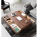 Кофейный стол из массива дерева с выдвижными ящиками Coffee Walnut Table варинант исполнения - 2 | Loft Concept в Костроме