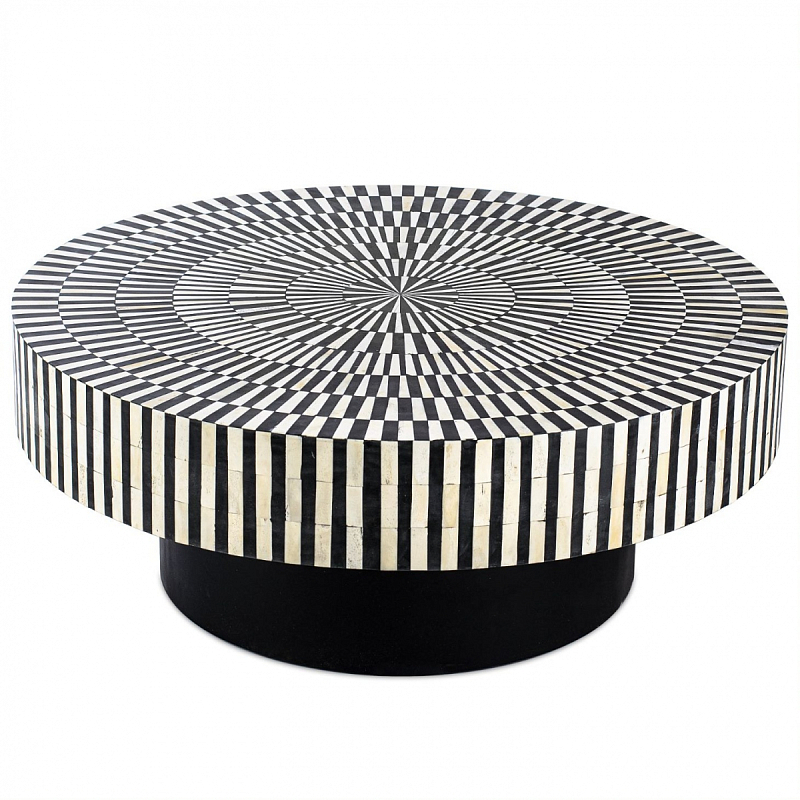 Журнальный стол Round Indian Bone Inlay coffee table Черно-белый Журнальный стол Round Indian Bone Inlay coffee table Черно-белый в Костроме | Loft Concept