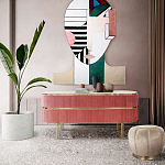 Дизайнерский комод овальный с розовой бархатной обивкой Edith варинант исполнения - 4 | Loft Concept в Костроме