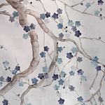 Обои ручная роспись Plum Blossom Inky Hokusai on Sterling Silver gilded silk варинант исполнения - 1 | Loft Concept в Костроме