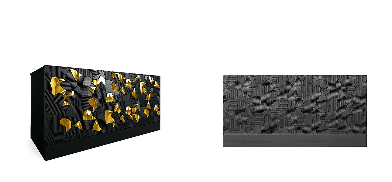 Комод малый инкрустированный золотым орнаментом Wooden Petals Gold Комод малый инкрустированный золотым орнаментом Wooden Petals Gold - Loft-Concept в Костроме