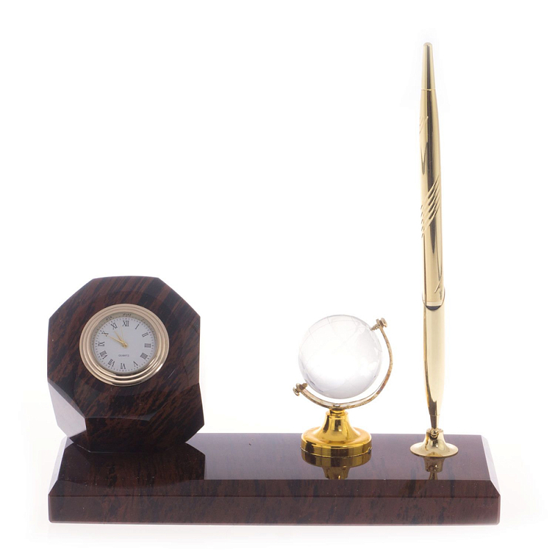 Настольный письменный набор с глобусом и ручкой из натурального обсидиана World Globe Коричневый в Костроме | Loft Concept 