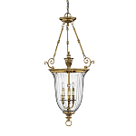 Подвесной светильник латунный с рифленым прозрачным плафоном и тремя свечеподобными лампами в классическом стиле Hinkley варинант исполнения - 1 | Loft Concept в Костроме