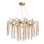 Люстра подвесная золотого цвета с разветвленными ветвями и прозрачными стеклянными подвесками Droplet Chandelier варинант исполнения - 2 | Loft Concept в Костроме