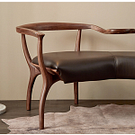 Кушетка с деревянным каркасом и сиденьем из коричневой натуральной кожи Moon Walnut Furniture варинант исполнения - 1 | Loft Concept в Костроме