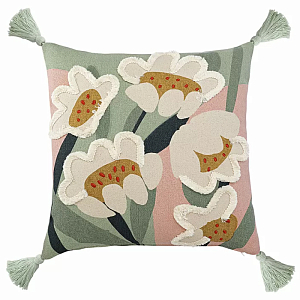 Подушка с цветочным принтом и кисточками Blooming Elegance Daisy