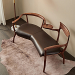 Кушетка с деревянным каркасом и сиденьем из коричневой натуральной кожи Moon Walnut Furniture варинант исполнения - 7 | Loft Concept в Костроме