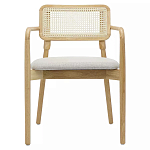 Стул обеденный с мягким сиденьем и спинкой из плетеного ротанга Wood and Textile Chair варинант исполнения - 1 | Loft Concept в Костроме