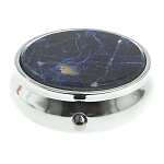 Таблетница карманная круглая с 3-мя отделениями с зеркалом и накладкой из натурального камня Содалит Silver Stone Pillboxes варинант исполнения - 3 | Loft Concept в Костроме