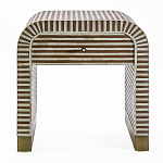 Тумбочка прикроватная с ящиком Tofino Stripes Bone Inlay Bedside Beige варинант исполнения - 1 | Loft Concept в Костроме