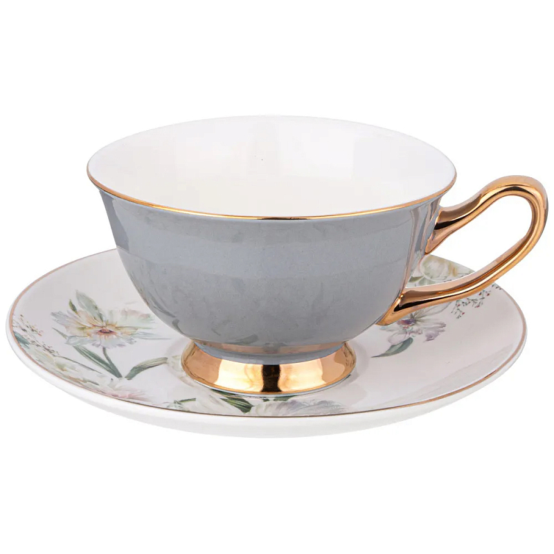 Чайная пара из фарфора 200 мл Grey Tea Porcelain Set Белый Золотой Серый Чайная пара из фарфора 200 мл Grey Tea Porcelain Set Белый Золотой Серый в Костроме | Loft Concept