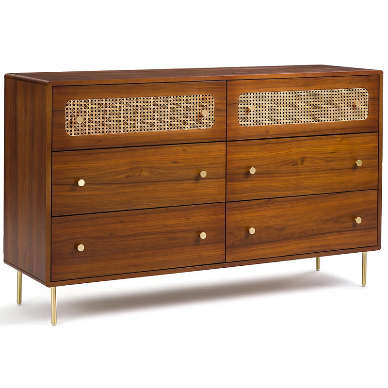 Комод с 6-ю ящиками с декором из ротанга Degarmo Chest of Drawers Коричневый Латунь Древесина Комод с 6-ю ящиками с декором из ротанга Degarmo Chest of Drawers Коричневый Латунь Древесина в Костроме | Loft Concept
