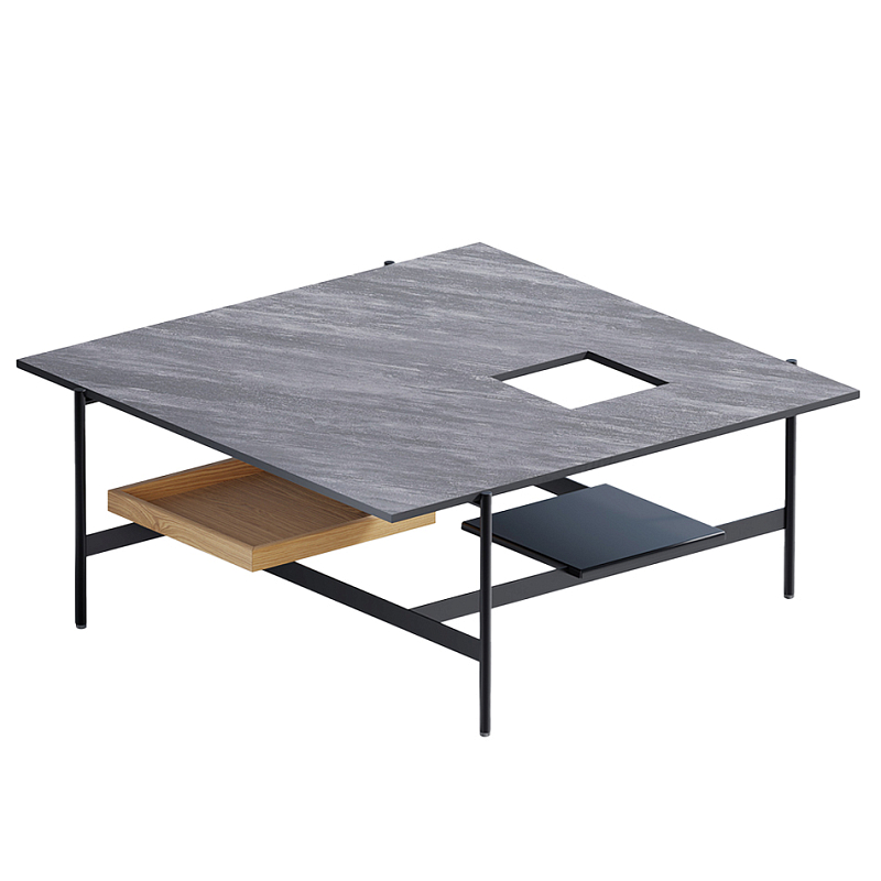 Karat журнальный столик цвета серый камень с съемным подносом Серый Черный в Костроме | Loft Concept 