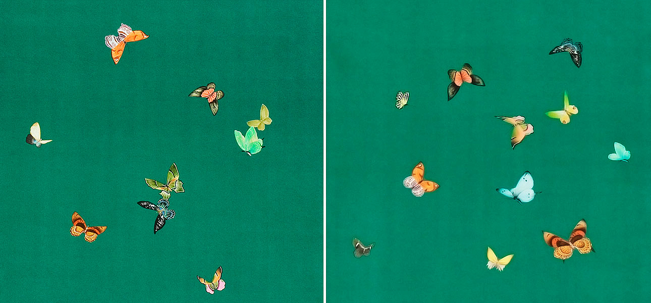 Обои ручная роспись Butterflies Emerald on green dyed paper Обои ручная роспись Butterflies Emerald on green dyed paper - Loft-Concept в Костроме