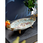 Блюдо овальное из голубого фарфора с ручками в виде бабочек и цветочным рисунком Blue Garden варинант исполнения - 2 | Loft Concept в Костроме