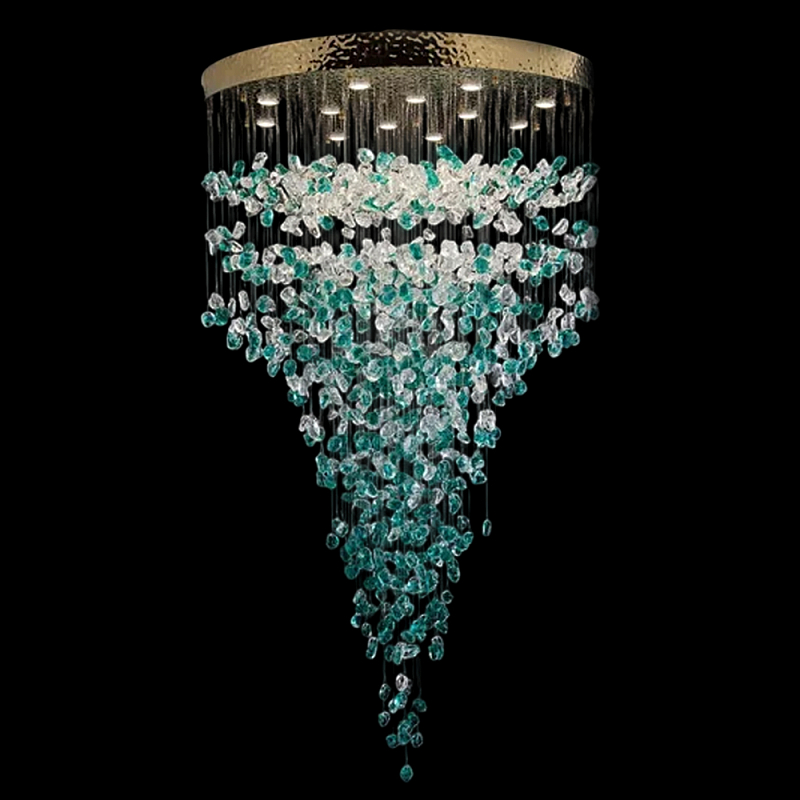 Люстра зеленая каскадная Green Light CascadeDroplet Chandelier Золотой Прозрачный Зеленый в Костроме | Loft Concept 
