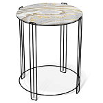 Стол журнальный круглый с серой столешницей из стекла на 4-х черных ножках Gray and Gold Marble варинант исполнения - 1 | Loft Concept в Костроме