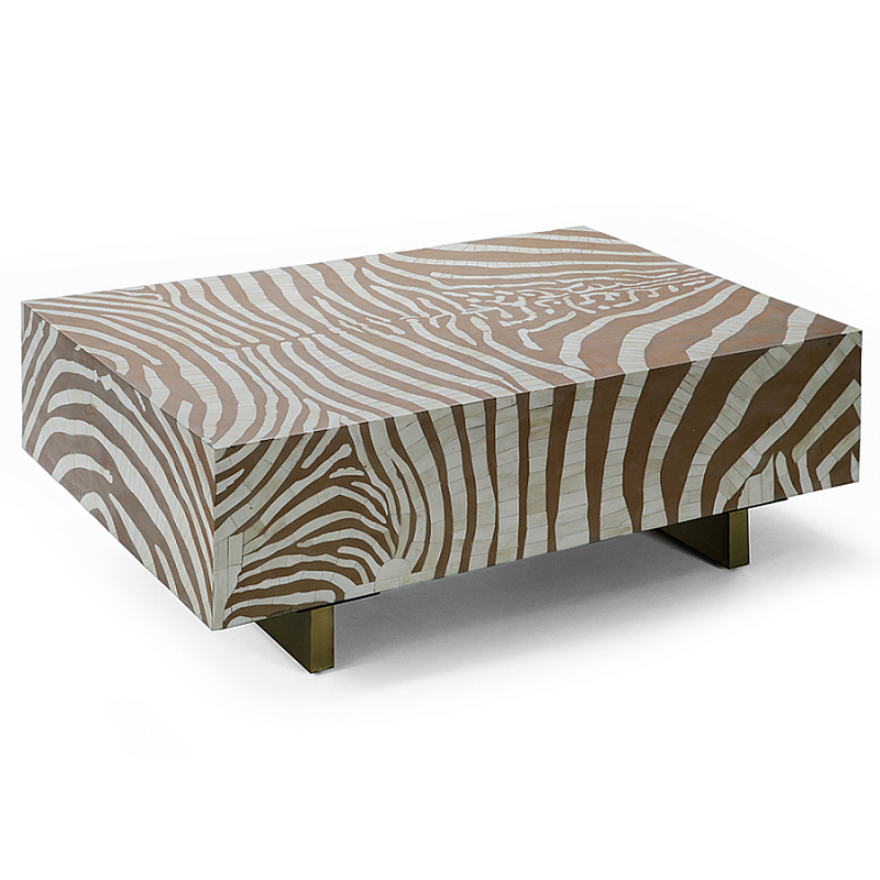 Кофейный стол Kenya Coffee Table Bone Inlay ZEBRA Beige  ivory ( слоновая кость ) Коричневый Золотой в Костроме | Loft Concept 