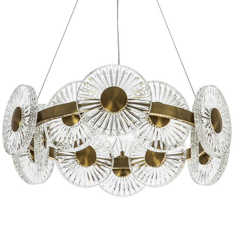 Люстра с круглыми рельефными плафонами Glass Peonies Brass Chandelier Бронза Прозрачный в Костроме | Loft Concept 