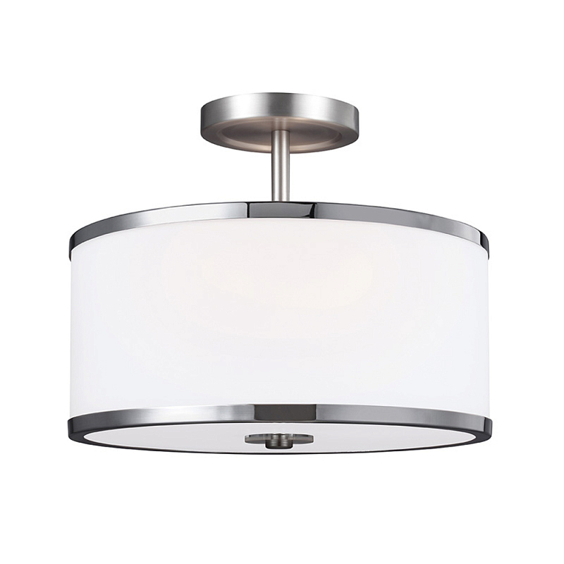 Потолочный светильник с цилиндрическим плафоомн из опалового матового стекла с металлическим обручем Feiss Никель Белый Хром в Костроме | Loft Concept 