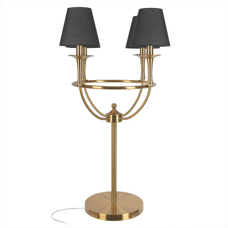 Настольная лампа на металлическом основании бронзового цвета с 4-мя черными конусовидными абажурами Dignity Черный Бронза в Костроме | Loft Concept 