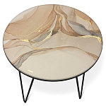 Стол журнальный с круглой столешницей из стекла на 3-х черных ножках Beige Marble варинант исполнения - 2 | Loft Concept в Костроме