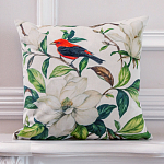 Декоративная подушка бежевая с изображением птица в саду Blooming Red Birds варинант исполнения - 2 | Loft Concept в Костроме