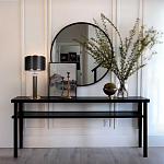 Настольная лампа с чёрным тканевым абажуром и металлическим корпусом золотого цвета Golden Arc варинант исполнения - 4 | Loft Concept в Костроме