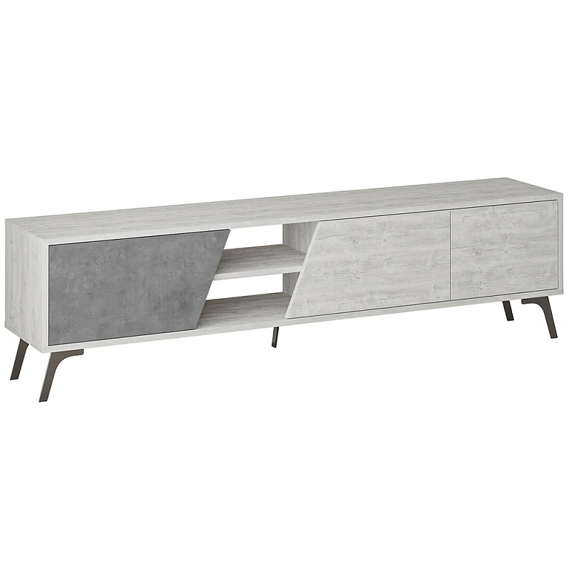 ТВ-тумба с 3-мя дверцами и полками Grey Albe TV Stand Черный Белый Серый ТВ-тумба с 3-мя дверцами и полками Grey Albe TV Stand Черный Белый Серый в Костроме | Loft Concept