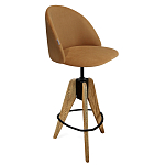 Барный стул со спинкой и металлической подставкой на 3-х деревянных ножках Горчичный Велюр Vendramin Chair варинант исполнения - 1 | Loft Concept в Костроме