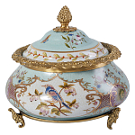 Шкатулка с крышкой из голубого фарфора с риунком птиц и цветов Blue Garden варинант исполнения - 1 | Loft Concept в Костроме